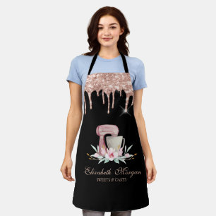 Mixer Bloemen Roze Goud Druppels Bakkerij Zwart Schort
