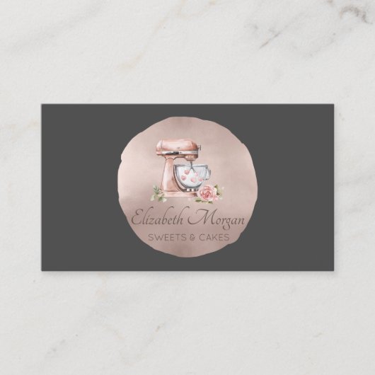 Mixer Flower Hearts Rose Gold Circle Gray Bakery Visitekaartje (Voorkant)