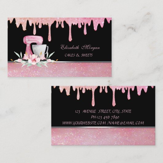 Mixer Flowers Glitter Drift Sweets Bakery Visitekaartje (Voorkant / Achterkant)