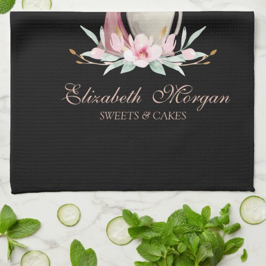 Mixer Flowers Roos Gold Drivers Bakery Black Theedoek (Gevouwen)