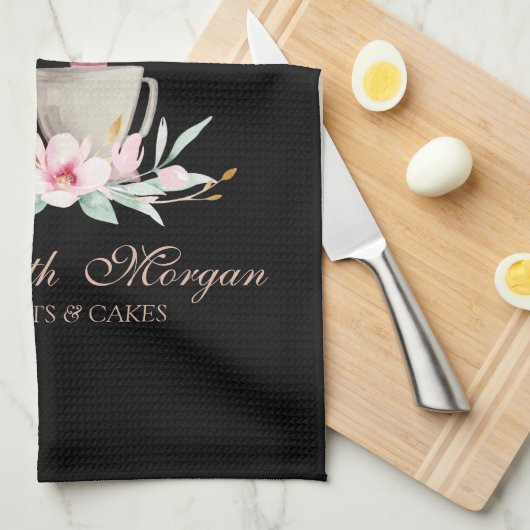 Mixer Flowers Roos Gold Drivers Bakery Black Theedoek (Quarter Fold)