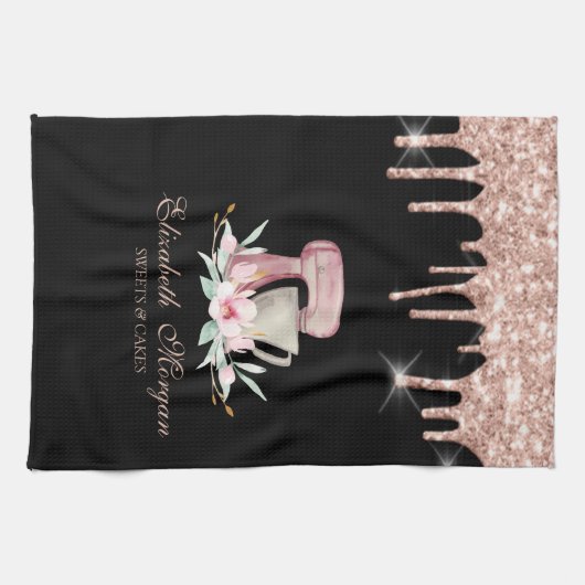 Mixer Flowers Roos Gold Drivers Bakery Black Theedoek (Horizontaal)