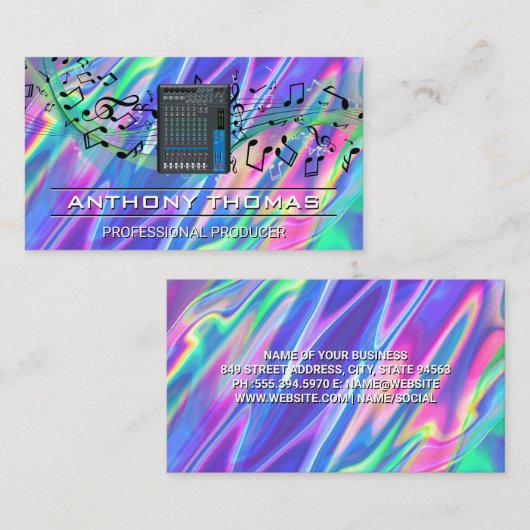 mixer | Geluidsnoten Kleurrijke vloeibare achtergr Visitekaartje (Voorkant / Achterkant)