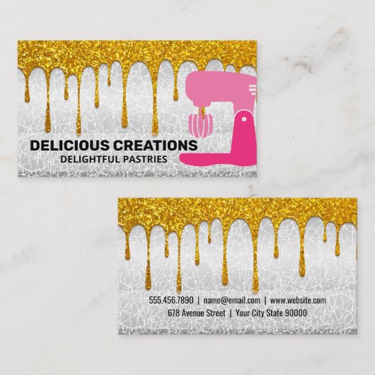Mixer | Gouden Glitter Druppel Visitekaartje (Voorkant / Achterkant)
