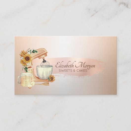 Mixer Sunflower Roos Gold Brush Stroke,Bakery Visitekaartje (Voorkant)