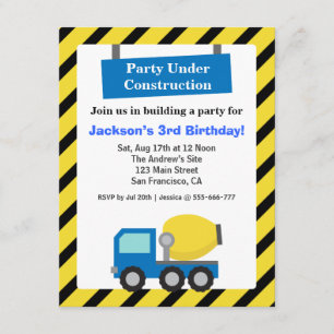 Mixer Truck Bouw Thema Kinderen Verjaardagsfeestje Kaart