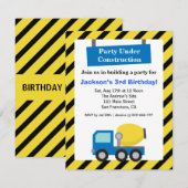 Mixer Truck Construction Theme Children Birthday P Kaart (Voorkant / Achterkant)