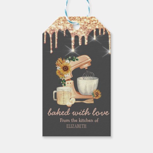 Mixer Zonnebloemen Druppels Bakkerij Cadeaulabel (Voorkant)