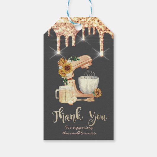 Mixer Zonnebloemen Druppels Bakkerij Cadeaulabel (Voorkant)