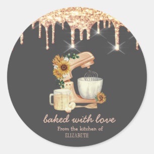 Mixer Zonnebloemen Druppels Bakkerij Ronde Sticker
