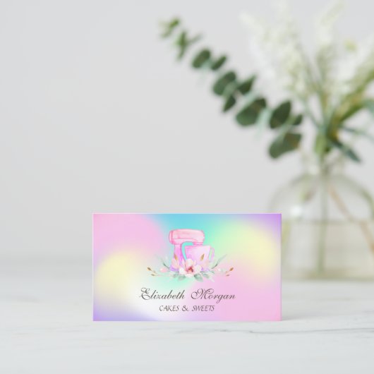 Mixerbloemen Sweets Bakery Holographic Visitekaartje (Staand voorkant)