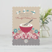 Mixing bowl whisk vliegende gebruiksvoorwerpen ker feestdagenkaart (Staand voorkant)