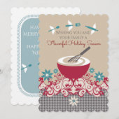 Mixing bowl whisk vliegende gebruiksvoorwerpen ker feestdagenkaart (Voorkant / Achterkant)