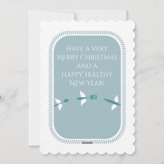 Mixing bowl whisk vliegende gebruiksvoorwerpen ker feestdagenkaart (Achterkant)