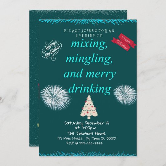 Mixing, Mingling en Merry Drink partij Kaart (Voorkant / Achterkant)