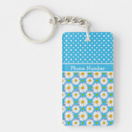 Mix'n'match Polka Dot en Daisy Patterns op blauw Sleutelhanger