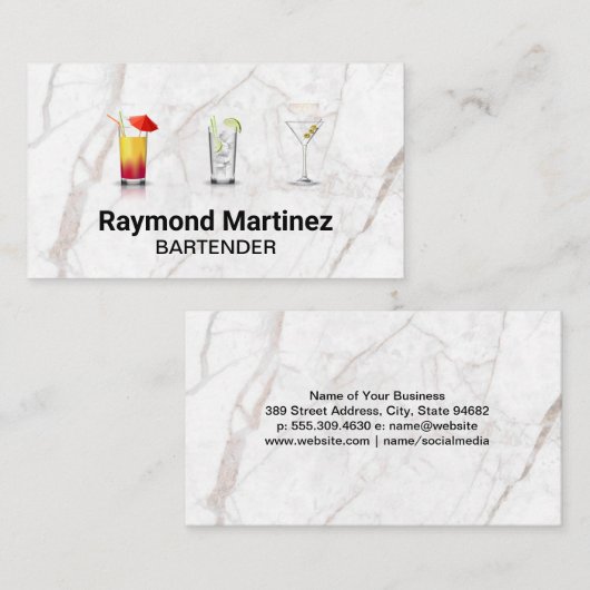Mixologie | Cocktaildranken | Marmer Visitekaartje (Voorkant / Achterkant)