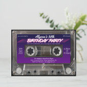 Mixtape Cassette Retro 80s Neon Paarse Party Kaart (Staand voorkant)
