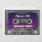 Mixtape Cassette Retro 80s Neon Paarse Party Kaart (Achterkant)