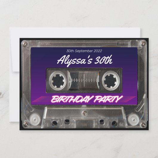 Mixtape Cassette Retro 80s Neon Paarse Party Kaart (Achterkant)