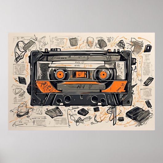 Mixtape Cassette Sketch Poster (Voorkant)