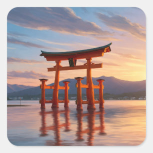 Miyajima Floating Torii Itsukushima Shrine Travel Vierkante Sticker