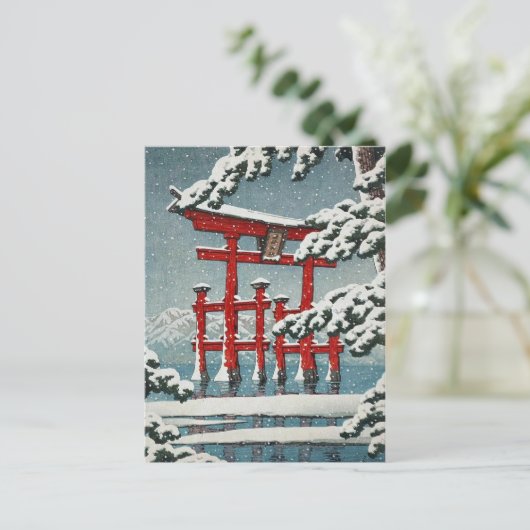 Miyajima in Snow Hasui Kawase shin hanga art Briefkaart (Staand voorkant)