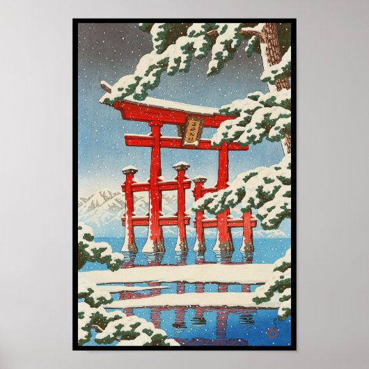 Miyajima in Snow Hasui Kawase shin hanga art Poster (Voorkant)