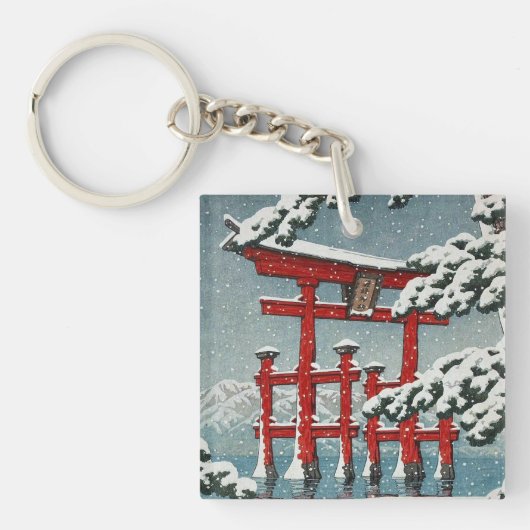 Miyajima in Snow Hasui Kawase Torii Gate Art Sleutelhanger (voorkant)
