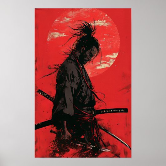 Miyamoto Musashi Vagabond Manga Stijl Rode Achterg Poster (Voorkant)
