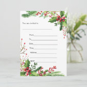 Mizletoe Aquarel Geschilderde Uitnodiging In te vu (Staand voorkant)
