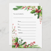 Mizletoe Aquarel Geschilderde Uitnodiging In te vu (Voorkant / Achterkant)