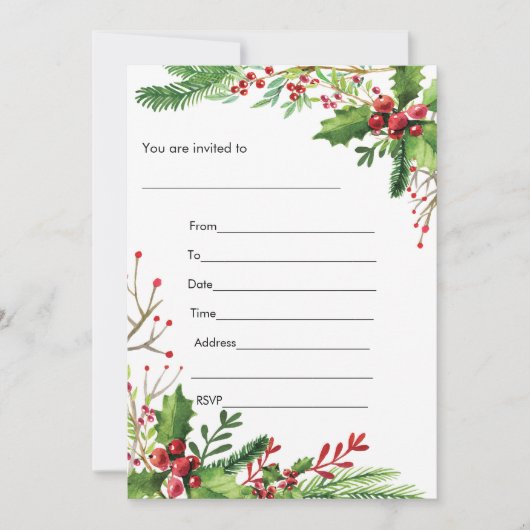 Mizletoe Waterverf Geschilderde uitnodiging vult i (Voorkant)