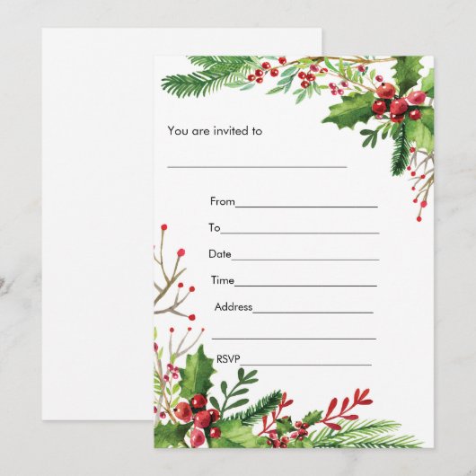 Mizletoe Waterverf Geschilderde uitnodiging vult i (Voorkant / Achterkant)