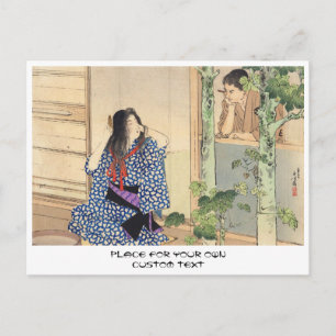 Mizuno Toshikata, Bijin combing vintage japan Briefkaart