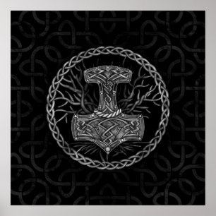 Mjolnir - De hamer van Thor en Boom van het leven Poster