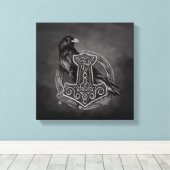 Mjolnir - De hamer van Thor en raaf Canvas Afdruk (Insitu (Houten vloer))