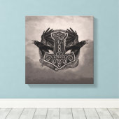 Mjolnir De hamer van Thor en raven Canvas Afdruk (Insitu (Houten vloer))