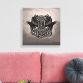 Mjolnir De hamer van Thor en raven Canvas Afdruk (Insitu (Woonkamer))