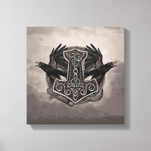 Mjolnir De hamer van Thor en raven Canvas Afdruk (Voorkant)