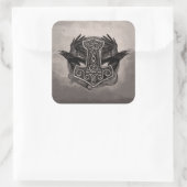 Mjolnir De hamer van Thor en raven Vierkante Sticker (Tas)