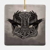Mjolnir De hamer van Thor en ravens Keramisch Ornament (Achterkant)