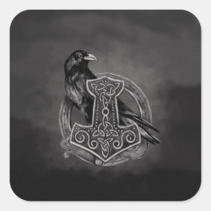 Mjolnir - De hamer van Thor en van de raven Vierkante Sticker