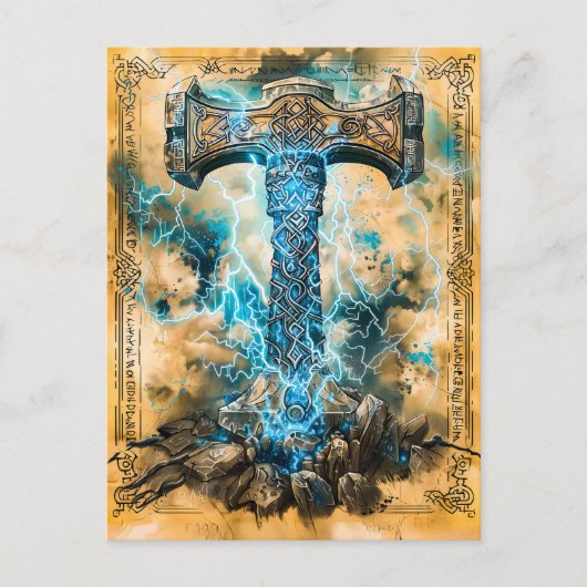 Mjölnir Thors Hamer met Bliksem Feestdagenkaart (Voorkant)