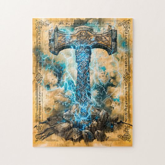 Mjölnir Thors Hamer met Bliksem Legpuzzel (Verticaal)