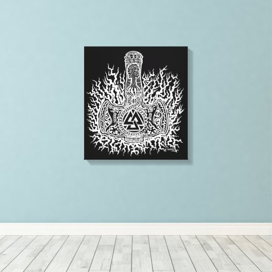 Mjolnir Valknut Canvas Afdruk (Insitu (Houten vloer))