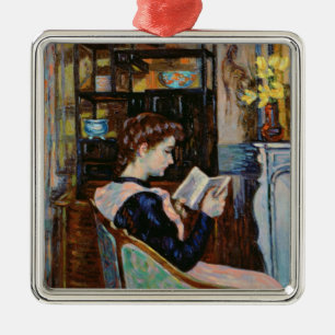 Mlle. Guillaumin reading, 1907 Metalen Ornament