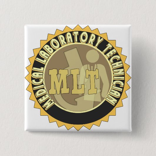 MLT BADGE MEDICAL LABORATORY TECHNICIAN VIERKANTE BUTTON 5,1 CM (Voorkant)