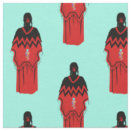 MMIW Kwe met Red Hand Pattern Turquoise Stof