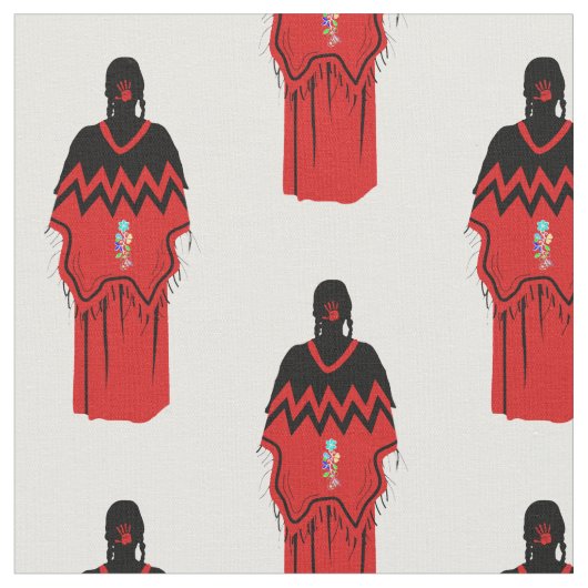 MMIW Kwe met Red Hand Pattern White Fabric Stof (Close Up)